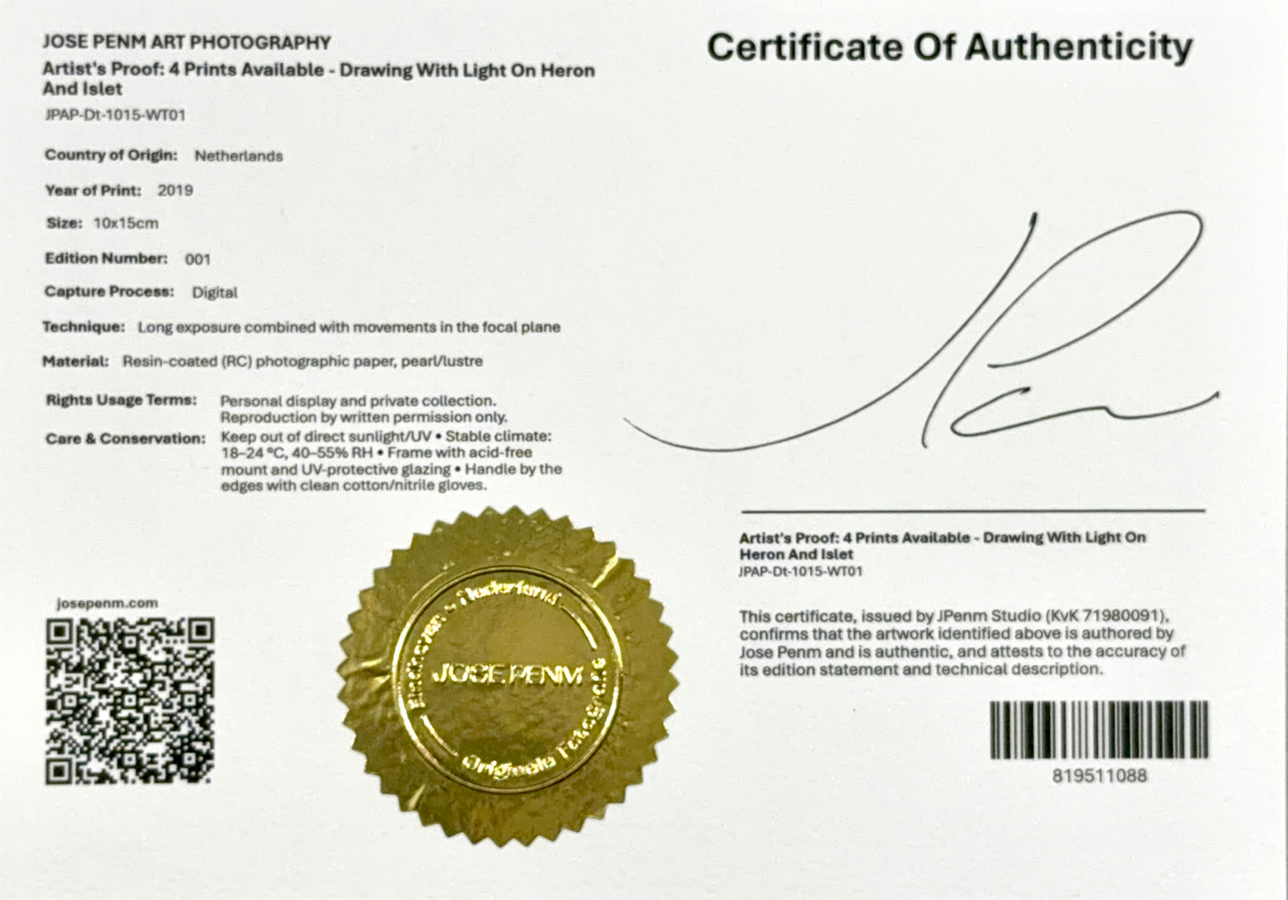 Artist's Proof (AP) – Drawing With Light On Heron And Islet