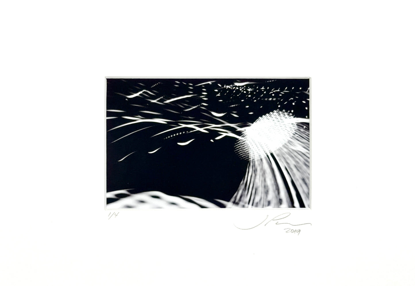 Jose Penm Black and white abstract art with a central light source