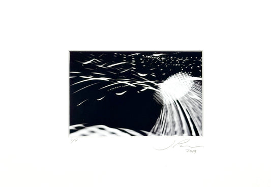 Jose Penm Black and white abstract art with a central light source